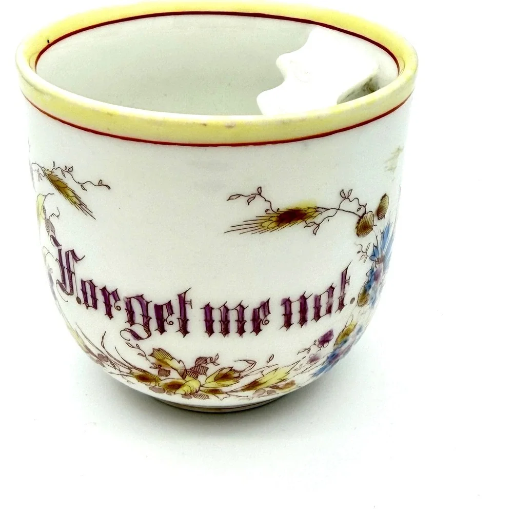 Antique Germany Mustache Cup Porcelain Floral Forget Me Not Branch Handle White